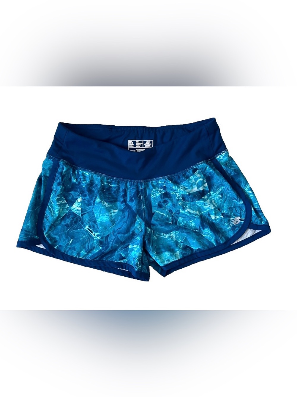 New Balance Womens NB Dry Athletic Running 3” Shorts Teal Abstract Marble Size M